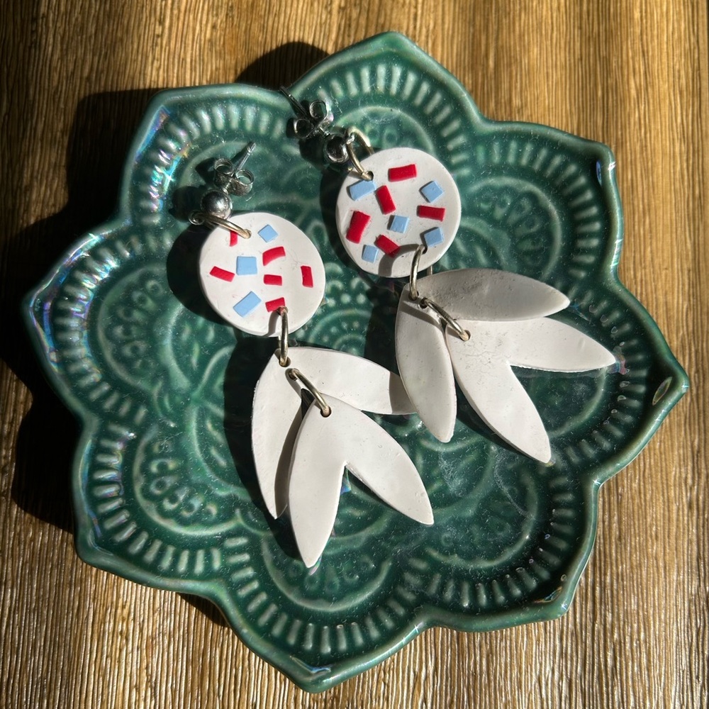 Red, White, Blue Clay Polymer Dangle Earrings